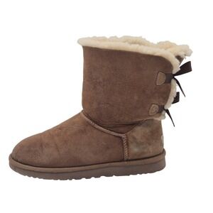 UGG Bailey Bow Boots Womens Size 8 Brown Suede Shearling Lined Mid Calf Winter
